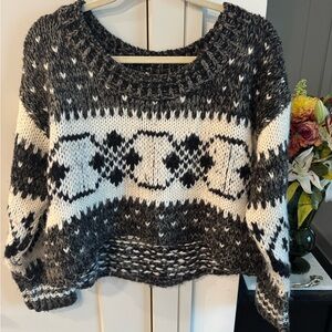 Free People Black and White Crew Neck Sweater